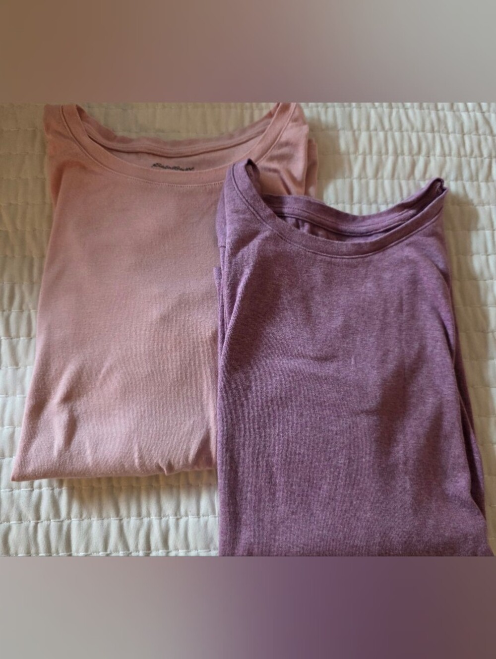 Set of 2 Eddie Bauer Long Sleeve T-Shirts Raspberry & Pink Sz L Cotton Blend